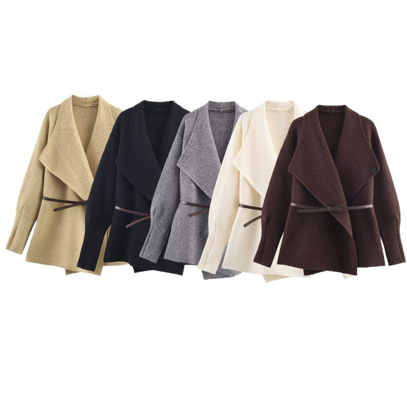 Women’s Wrap Coat with Oversized Shawl Collar and Waist Belt Fashion Glam