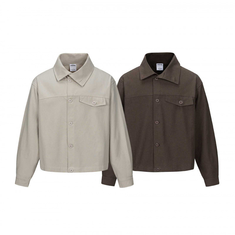 Unisex Short Cut Boxy Shirt Jacket with Chest Pocket and Clear Button Placket Fashion Glam