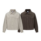Unisex Short Cut Boxy Shirt Jacket with Chest Pocket and Clear Button Placket Fashion Glam