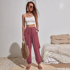 Women's Lightweight Cargo Jogging Pants with Drawstring, Elastic Waistband and Elastic Cuffs Fashion Glam