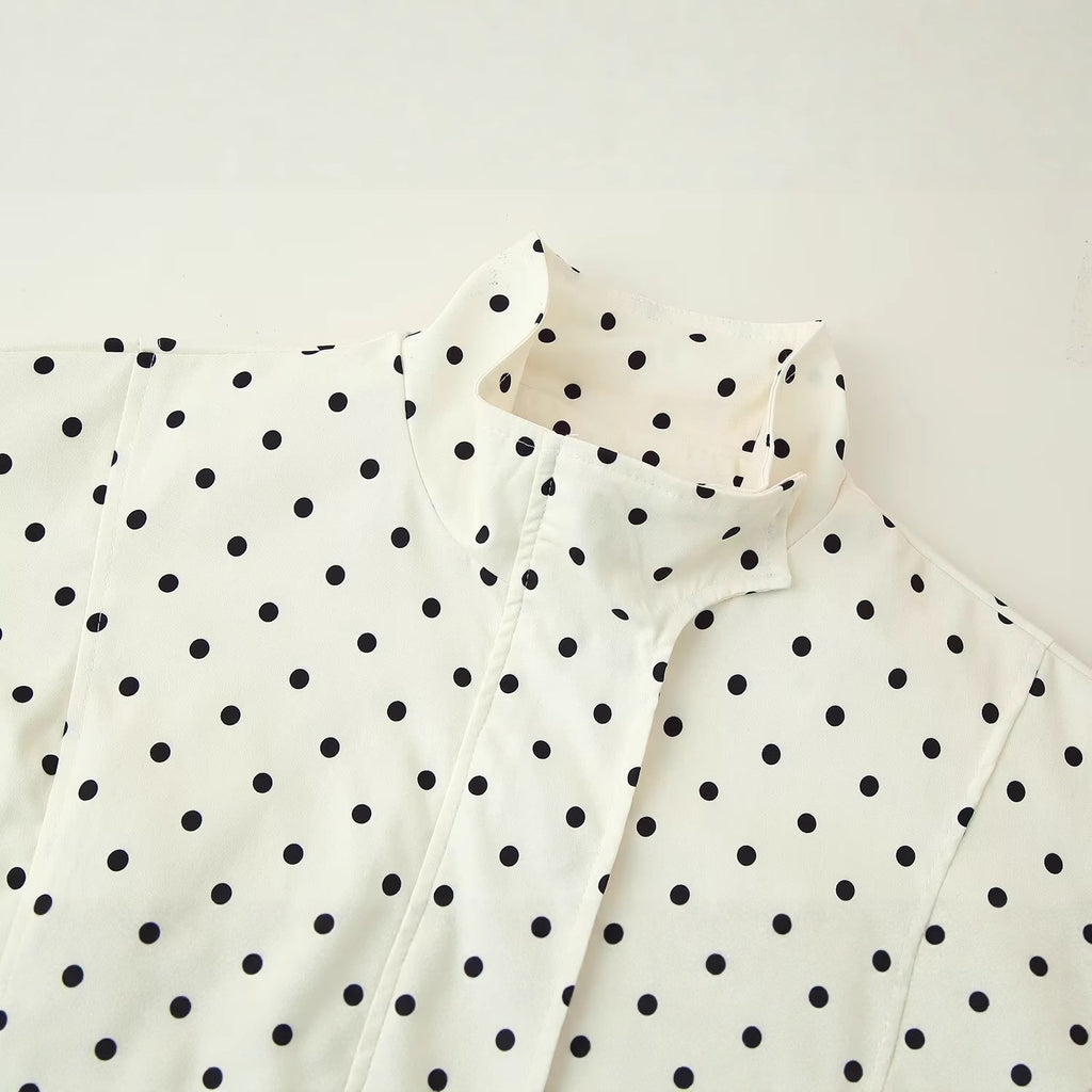 Women's short jacket with stand-up collar, boxy cropped cut and polka dot print Fashion Glam