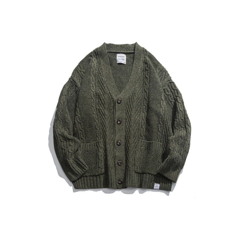 Unisex Oversized Knit Cardigan with Cable Pattern, V-Neck and Patch Pockets Fashion Glam