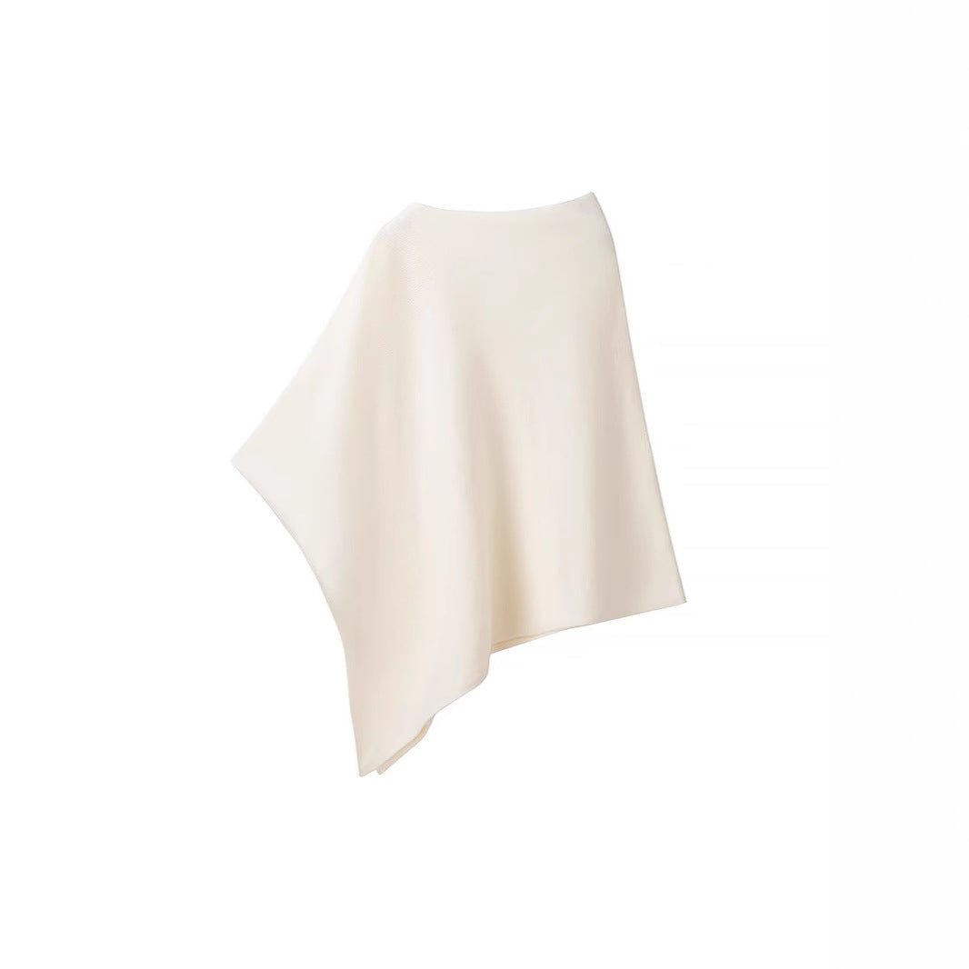 Ladies Asymmetric Fine Knit Poncho with Round Neck Fashion Glam