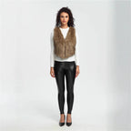 Women's Cropped Faux Fur Vest with Natural Shaggy Texture and V-Neck Fashion Glam