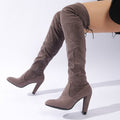 Women's Over-the-Knee Boots made of Suede with High Block Heel and Side Zipper Fashion Glam