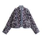 Women's quilted short jacket in kimono style with floral quilted look and contrasting piping Fashion Glam
