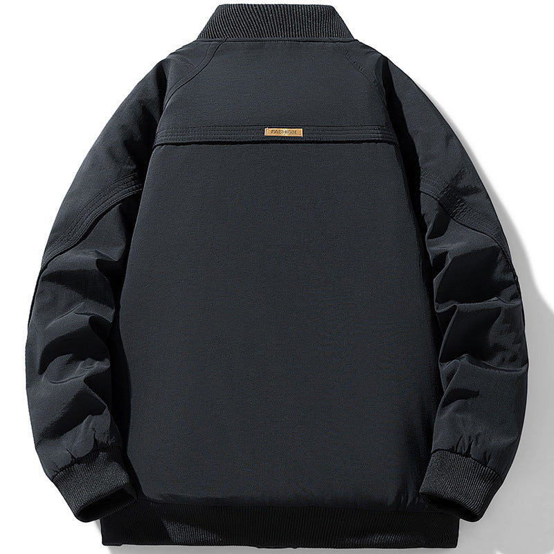 Men's Padded Utility Bomber Jacket with Ribbed Collar, Quilted Lining and Concealed Snap Placket Fashion Glam