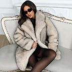 Ladies short coat made of luxurious high-pile faux fur with boxy silhouette and wide lapels Fashion Glam