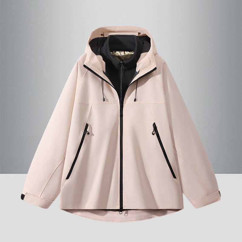 Men's Two-Tone Softshell Hybrid Jacket with Hood, Extended Back and Water-Resistant Zippers Fashion Glam