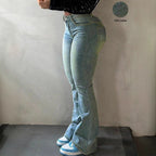 Women's waist-fitting stretch bootcut jeans with sculpting V waistband and extended hem Fashion Glam
