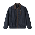 Men's short canvas jacket with corduroy collar, chest zipper, and elastic hem Fashion Glam