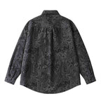 Unisex Oversized Shirt Jacket with Paisley Jacquard, Full Button Placket and Chest Pocket Fashion Glam