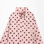Women's Polka Dot Cropped Blouson Jacket with High Stand Collar, Drawstring and Button Placket Fashion Glam