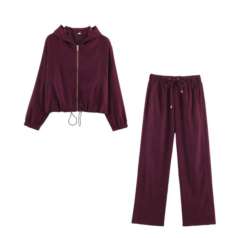 Women's short jacket in velour look with hood, full-length zipper and drawstring hem Fashion Glam