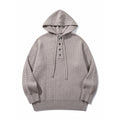 Unisex structured knit hoodie with half placket and drawstring hood Fashion Glam