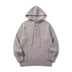 Unisex structured knit hoodie with half placket and drawstring hood Fashion Glam
