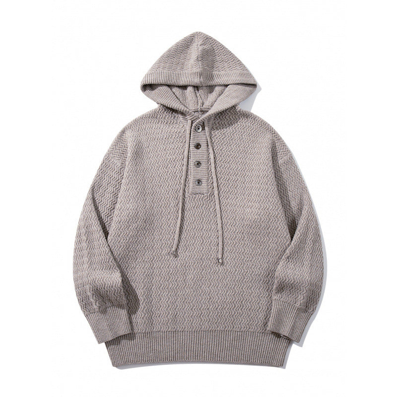 Unisex structured knit hoodie with half placket and drawstring hood Fashion Glam