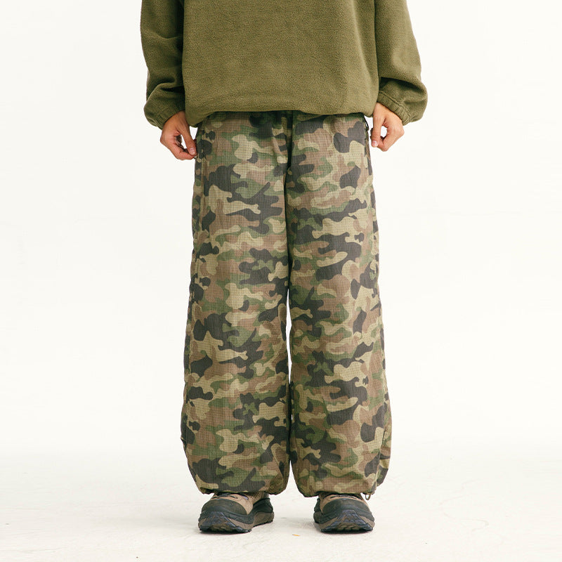 Men's loose-fitting ripstop leisure pants with camouflage pattern and elastic drawstring waistband Fashion Glam