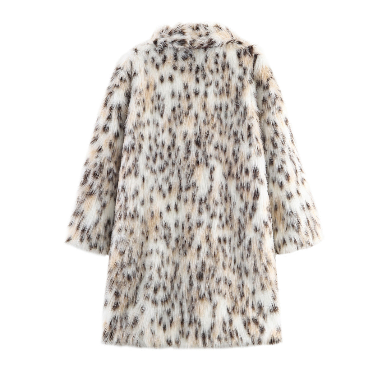 Women's midi coat made of faux fur with leopard print, oversized fit and shawl collar Fashion Glam