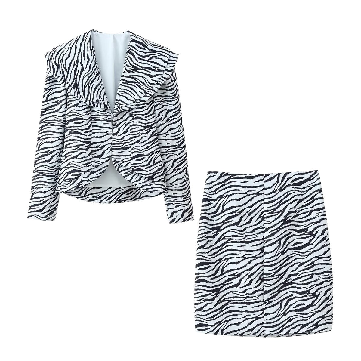 Women's Short Blazer with Oversized Shawl Collar and Zebra Print Fashion Glam