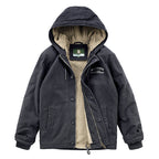 Men's Hooded Canvas Parka with Teddy Fleece Lining and Wind Protection Placket Fashion Glam