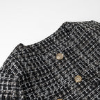 Women Tailored Short Jacket made of Boucle Tweed with Golden Decorative Buttons Fashion Glam
