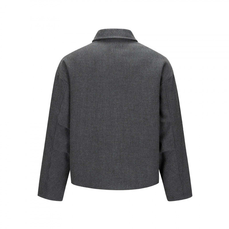 Men's Short Boxy Wool Blend Transitional Jacket with Concealed Button Placket and Raglan Sleeves Fashion Glam