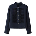 Women’s short military-style jacket with stand-up collar, decorative cord trimming, and decorative buttons Fashion Glam