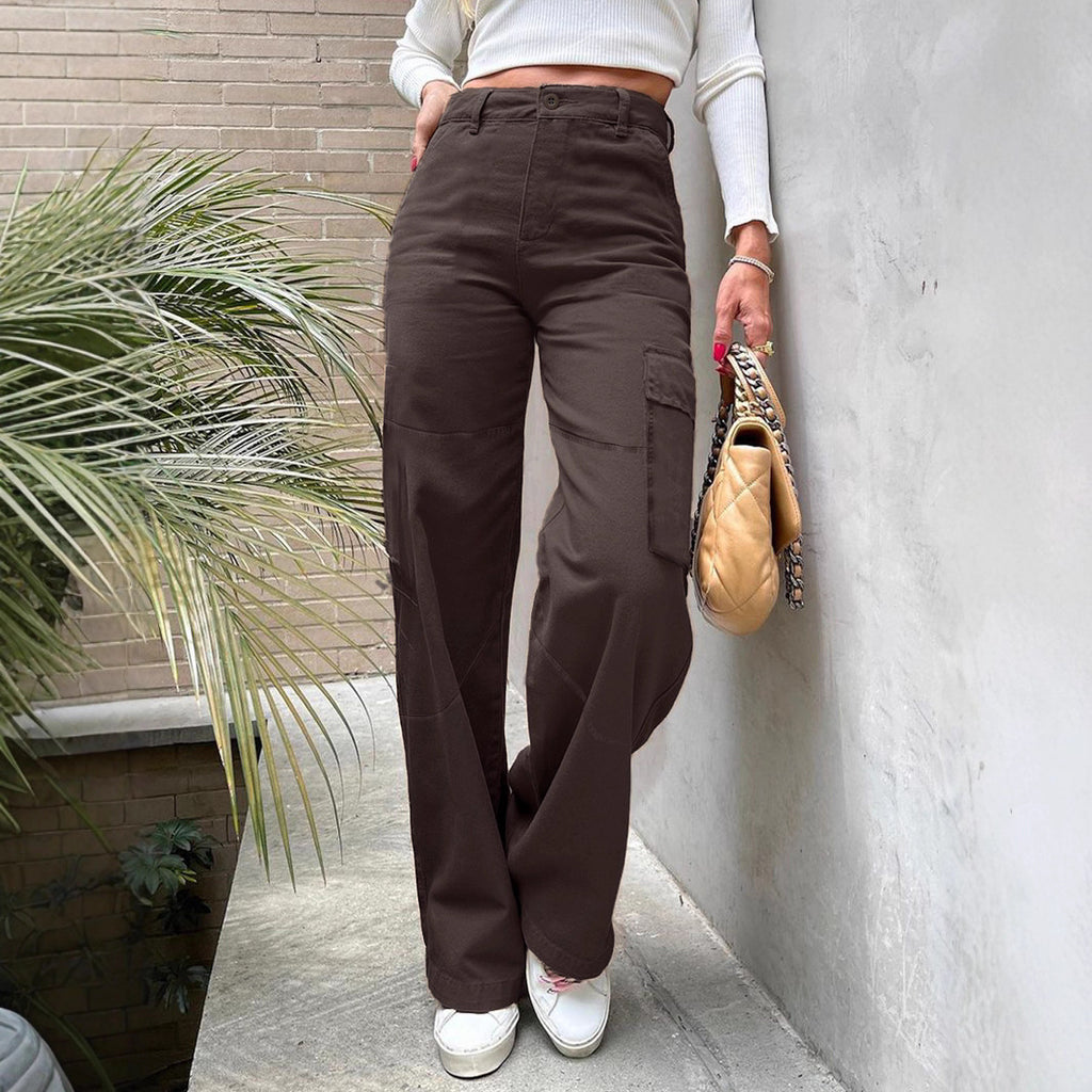 Women's High-Waist Utility Cargo Pants with Wide Leg and Knee Panels Fashion Glam