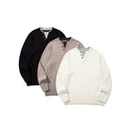 Unisex knit sweater with Henley button placket, contrast collar and boxy cut Fashion Glam