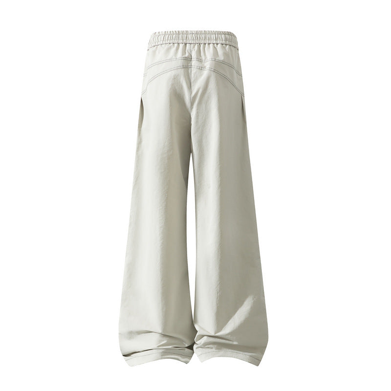 Men's Wide Cargo Pants with Drawstring Waistband, Utility Seams and Zip Pockets Fashion Glam