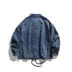 Men's Oversized Jeans Jacket with Stand Collar, Flap Pockets and Drawstring Fashion Glam