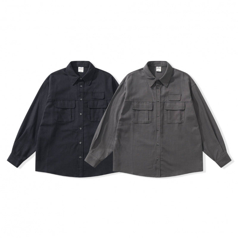 Unisex Boxy Overshirt Jacket in Utility Style with Patch Flap Pockets and Shirt Collar Fashion Glam