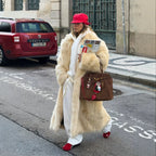 Women's Extravagant Long Coat made of High-Pile Faux Fur with Voluminous Shawl Collar and Tailored Silhouette Fashion Glam