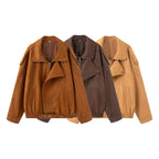 Women Oversize Bomber Jacket with Wide Lapel Collar, Waist Belt and Shoulder Epaulettes Fashion Glam