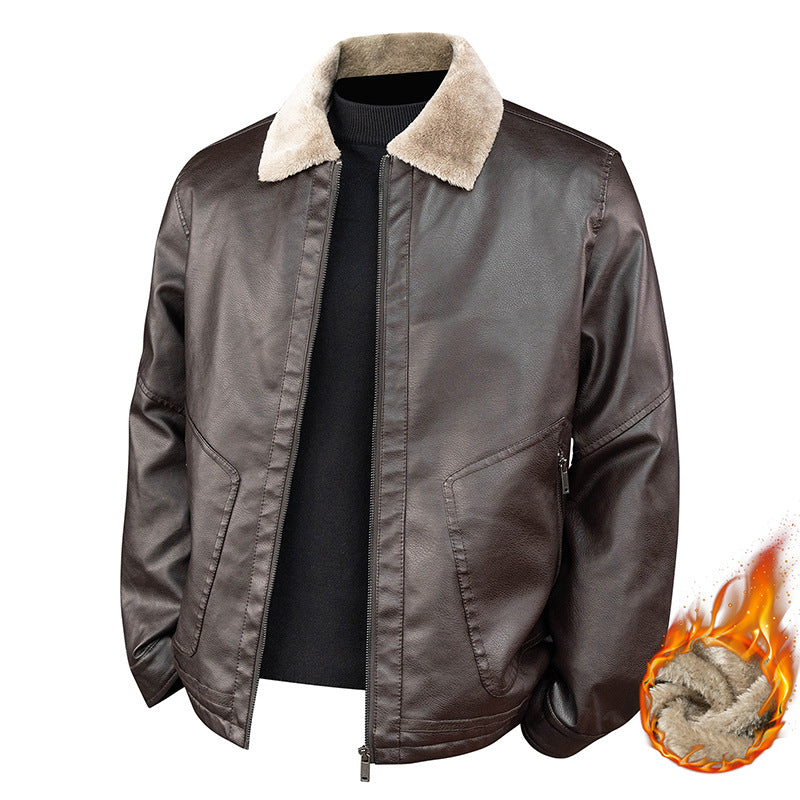 Men's aviator bomber jacket in nappa look with teddy lining and zippered pockets Fashion Glam