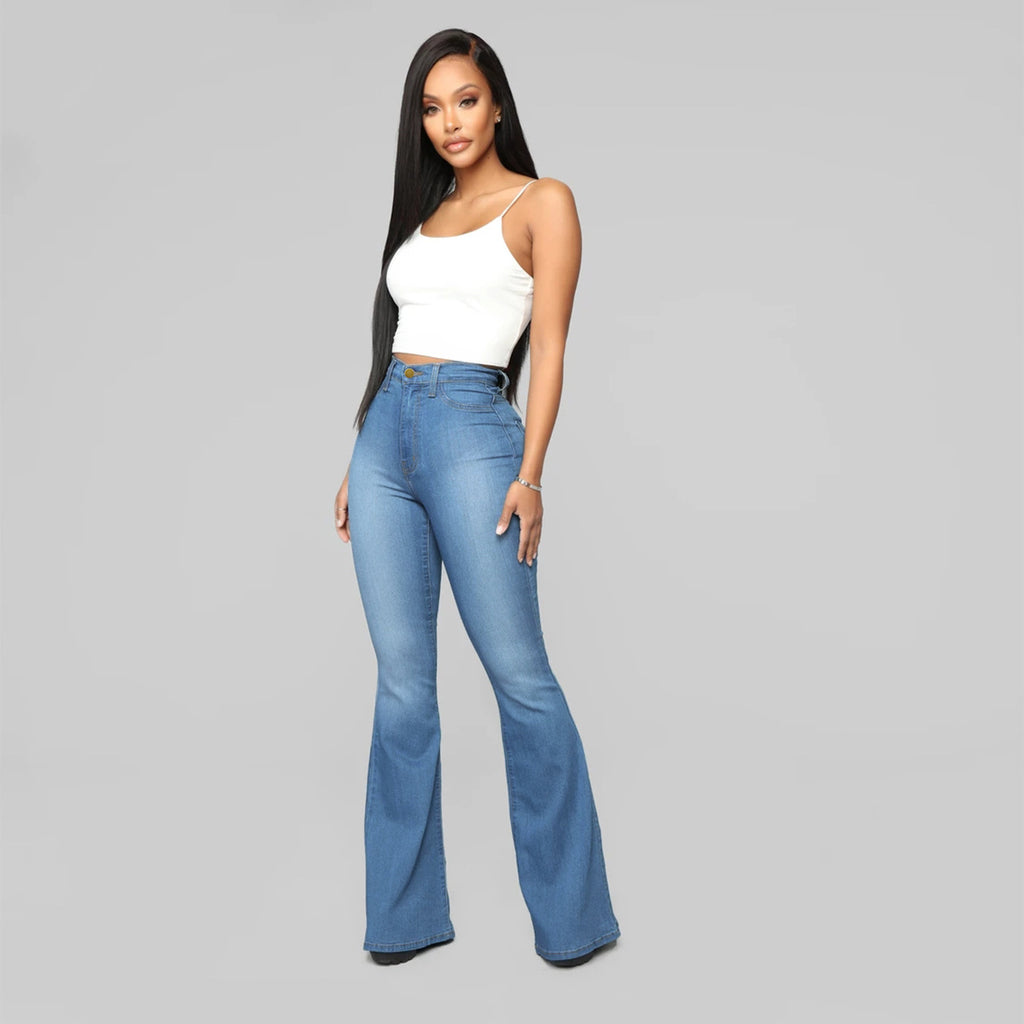 Women's High-Waisted Flared Jeans made from Stretch Denim with a Waist-Shaping Cut Fashion Glam