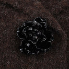 Women's short tailored wool look jacket with lapel collar and decorative floral buttons Fashion Glam
