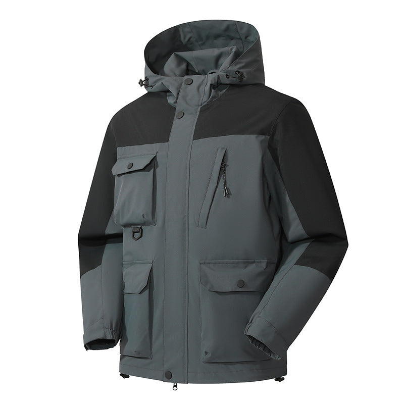 Men's Technical Utility Field Jacket with Hood, Multiple Pockets and Wind-Resistant Shell Fashion Glam