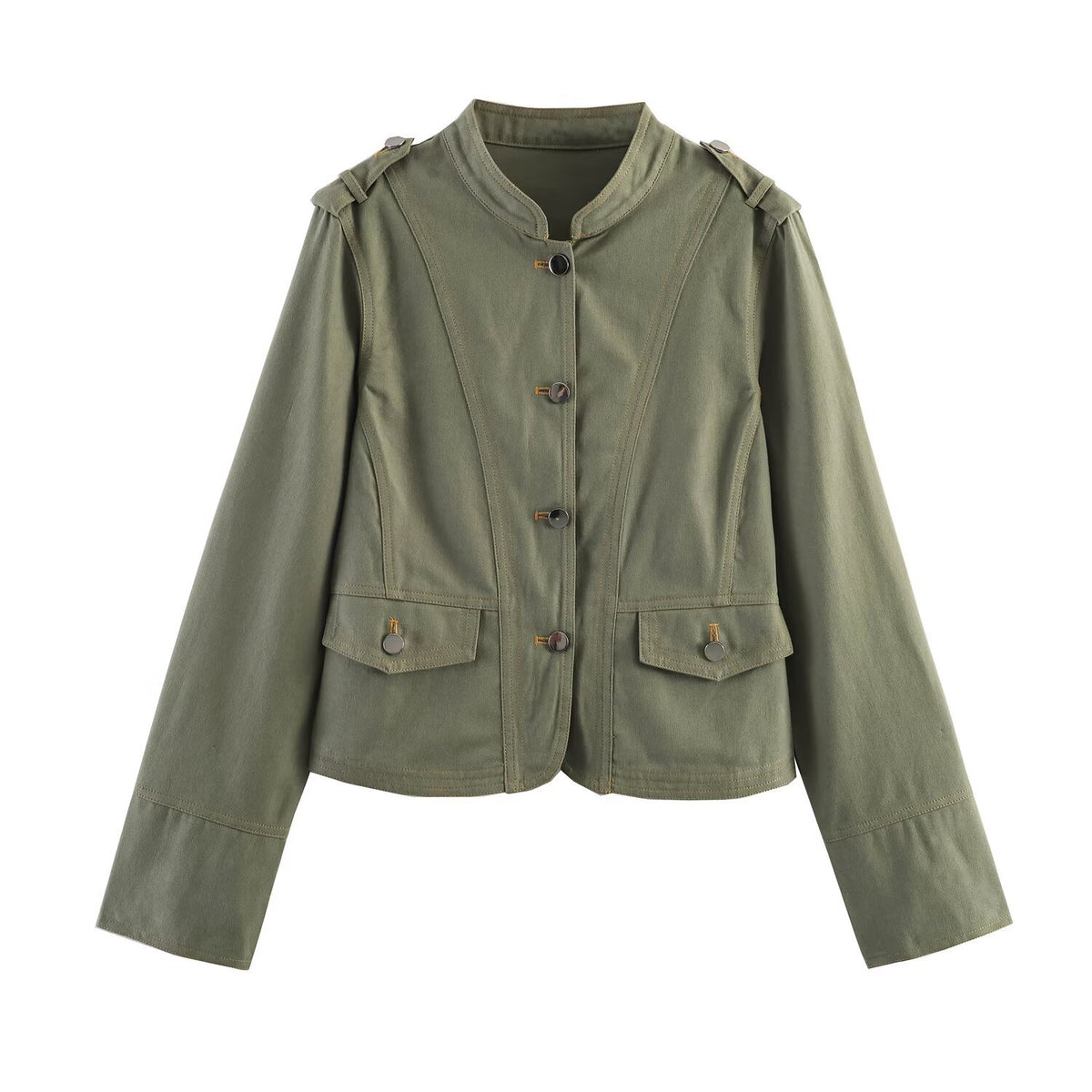 Women's short jacket in utility style with stand-up collar and shoulder straps Fashion Glam