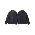 Men's Boxy Denim Jacket with Cord Collar and Metal Toggle Closures Fashion Glam