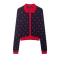 Women Short-Cut Cardigan with Shirt Collar, Heart Jacquard and Button Placket Fashion Glam