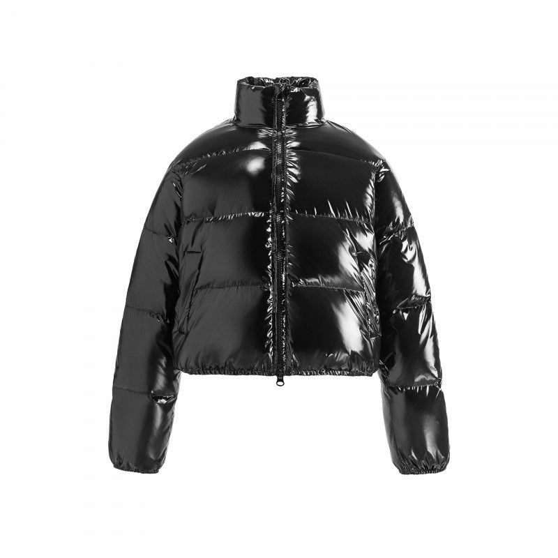 Women's short shiny padded jacket in cropped fit with high stand-up collar Fashion Glam