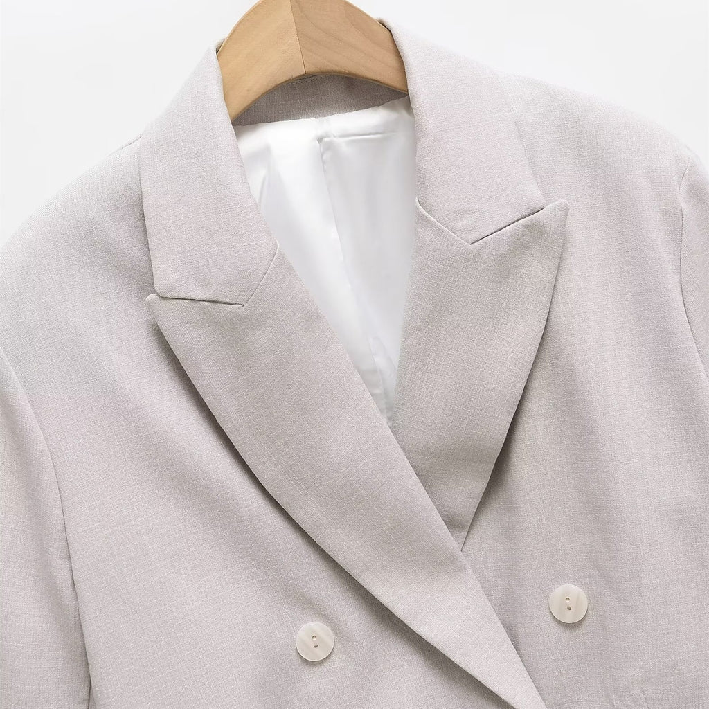 Women Cropped Double-Breasted Blazer with Lapel Collar Fashion Glam