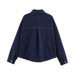 Women's Oversized Denim Jacket with Boxy Cropped Cut, Patch Pockets and Contrast Stitching Fashion Glam