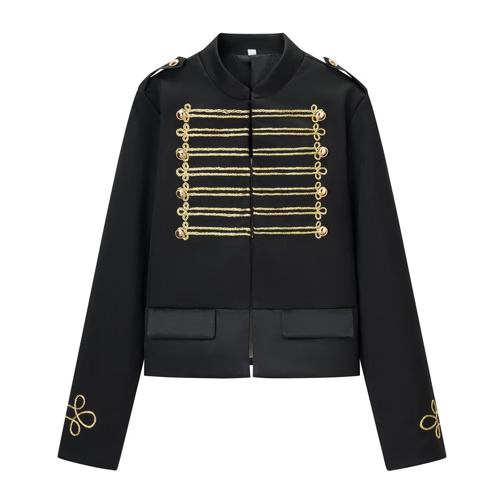 Ladies short parade jacket in uniform style with decorative cords and flap pockets Fashion Glam
