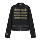 Ladies short parade jacket in uniform style with decorative cords and flap pockets Fashion Glam