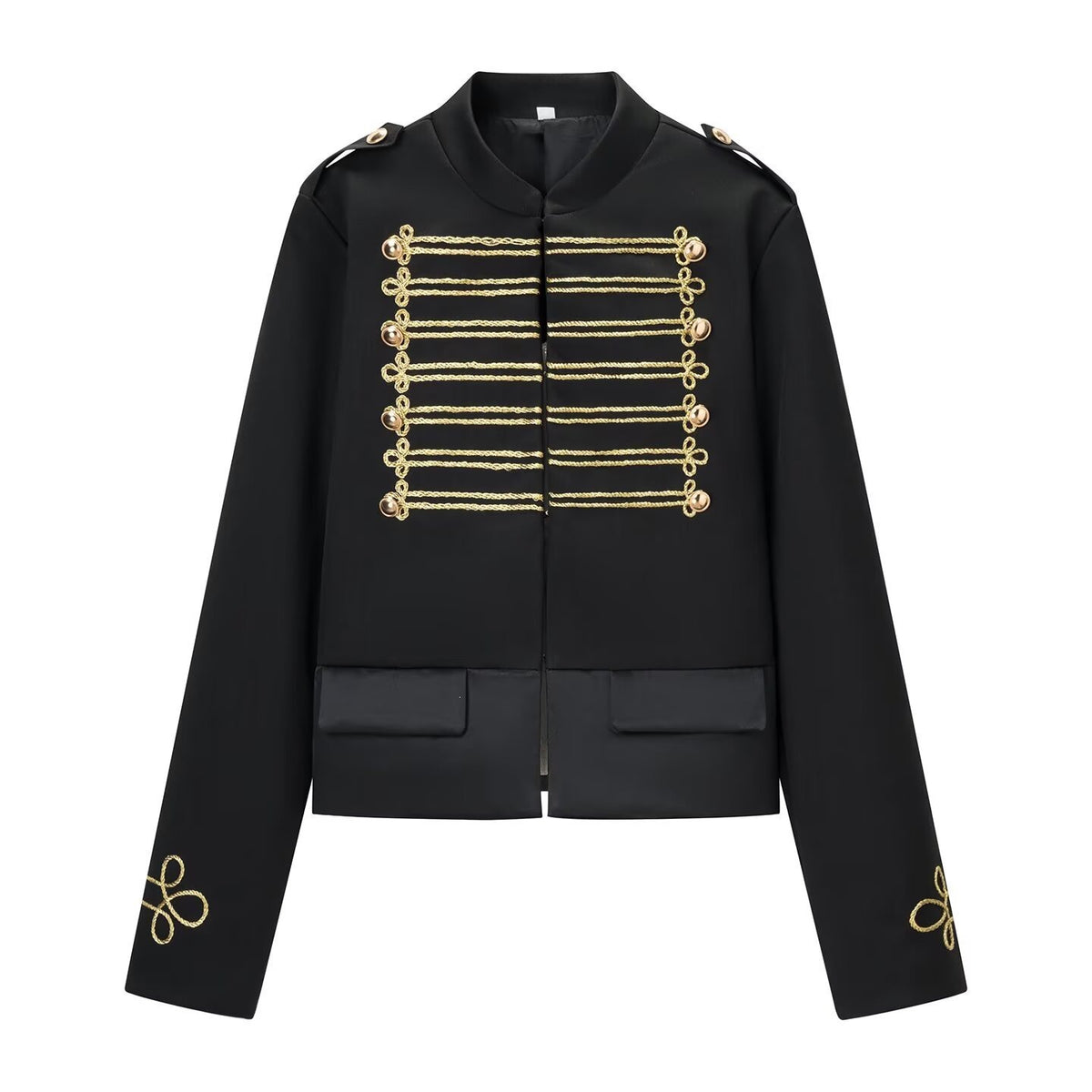 Ladies short parade jacket in uniform style with decorative cords and flap pockets Fashion Glam