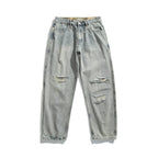 Men's Casual Straight-Leg Jeans with Used Wash and Destroyed Details Fashion Glam