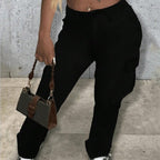 Women's Utility Cargo Pants with High Waist, Straight Leg and Side Flap Pockets Fashion Glam